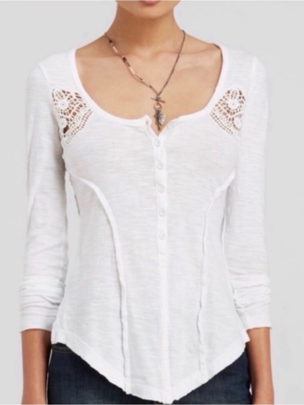 Free People Keepsake Crochet Henley Top Button Front Pullover Y2K Style SZ SM